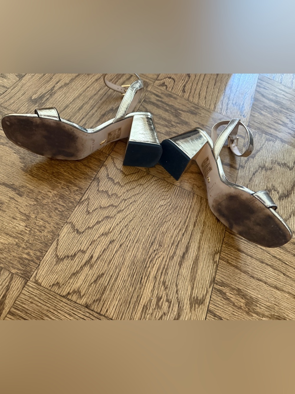 Ted Baker London Gold Metallic Block Heel Ankle-Strap Sandals, Size 7.5 - Picture 4 of 4